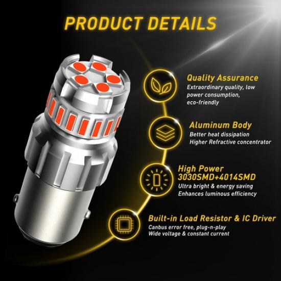 AUXITO 1157 LED No Red Brake 3030SMD Flash Tail Bright Stop Parking Light Bulbs