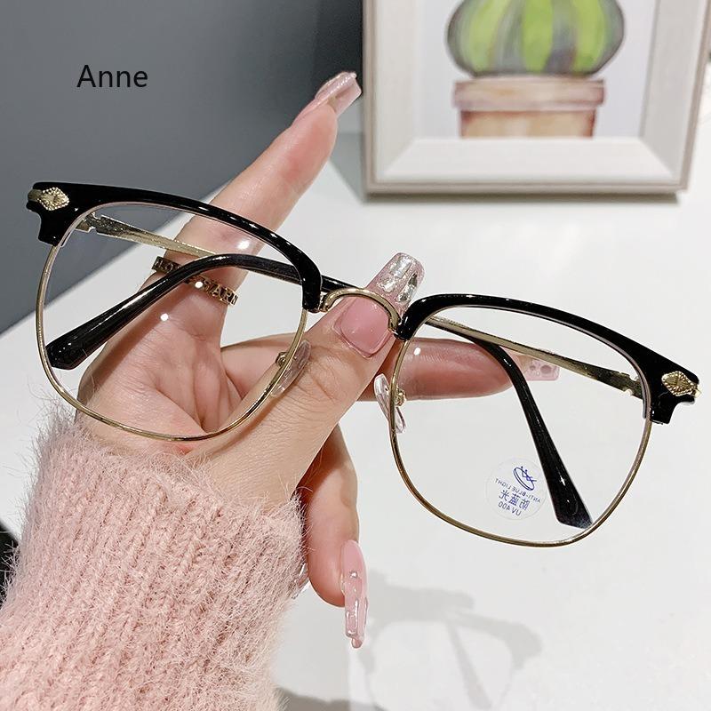 Men's Prescription Glasses Half-frame Silver Black Anti Blue Lightweight Myopia Glasses Fashionableabley Timeless Nearsighted Glasses -1.0 to-6.0