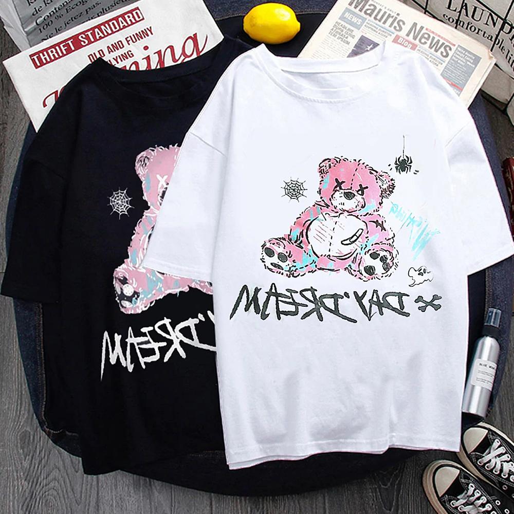Kawaii Women T-shirt Streetwear Y2k Tops Little Bear Goth Printing Female T-shirt Unisex Short Sleeve Anime Oversized T-shirt