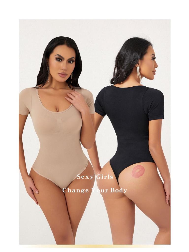 Butt-Lifting, Waist-Cinching, Tummy-Flattening Seamless Short-Sleeved Thong Shapewear Bodysuit