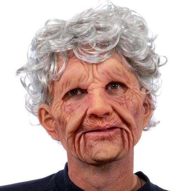 Halloween Smoking Old Lady Mask Latex Headgear Cosplay Old man's hat, grandpa's wig, mask