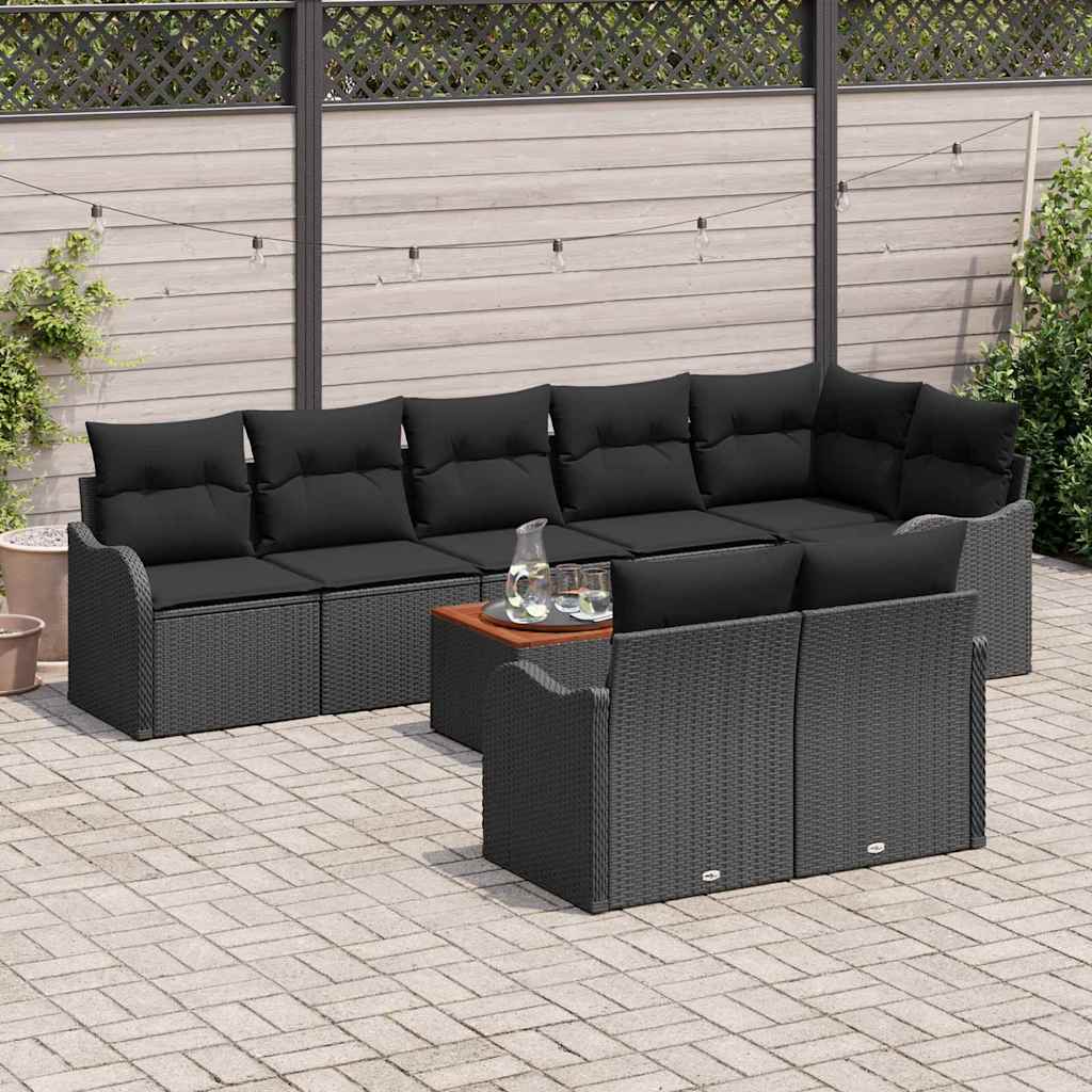 Garden Sofa Set with Storage 9 pcs Black Poly Rattan
