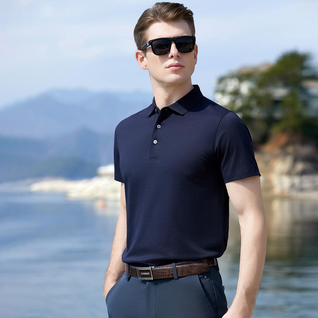 [Including Mulberry Silk&Bead Ground] Smooth Flat Machine Collar Jacquard Short Sleeve Polo Shirt Men's Summer Casual T-shirt Top