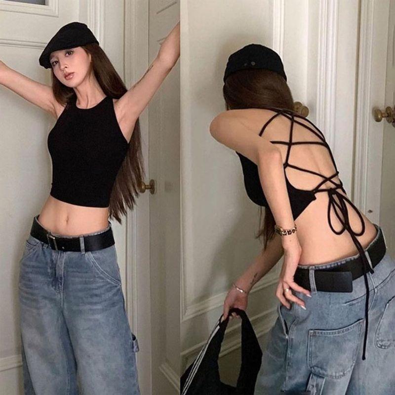 

Модный стиль Мода Лето Новый Без рукавов На бретелях Открытая спина Короткие Сексуальные топы Клубная одежда Майка Black S