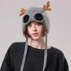 Solid Color Reindeer Antler Hat Warm Plush Ear Flaps  Backpack Accessories