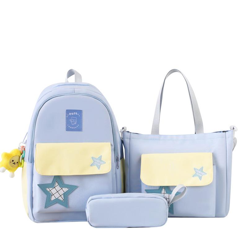 Three-Piece Backpack Set Color Contrast Schoolbag Girls Large Capacity Backpack for Primary and Secondary School Students