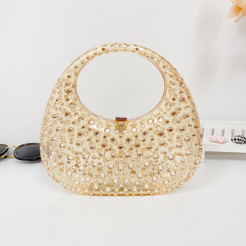 2023 New Handbag Women Transparent Summer Acrylic Bags Diamond Encrusted Evening Bags Luxury Designer Wedding Clear Bags