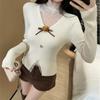 Women's Lace Long Sleeve Patchwork Knit Top - Autumn/Winter Slit, French Style, Half-High Neck, Spicy Two-Piece Base Layer.
