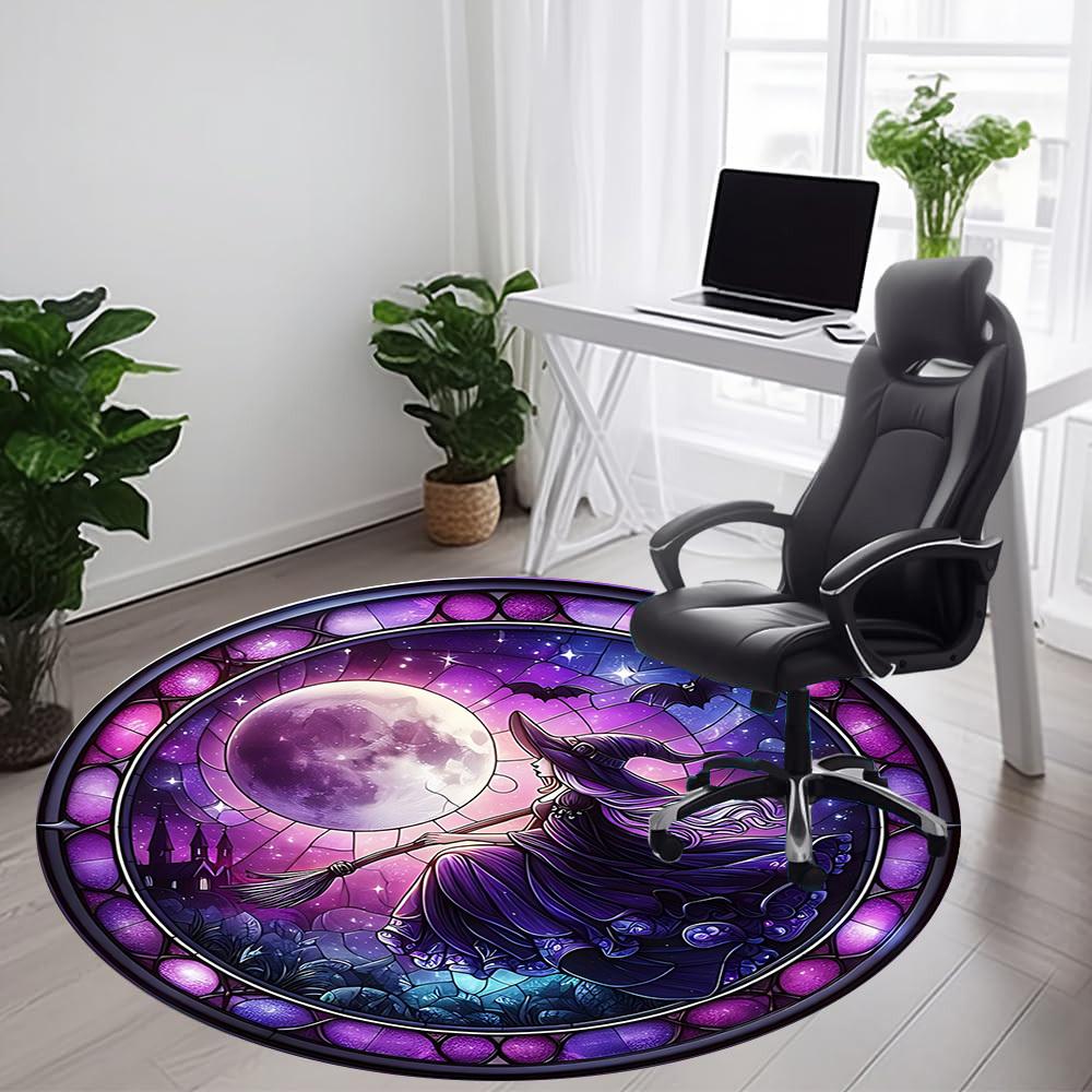1PC Witch Moon Office Round Area Rug, Indoor Mat Suitable For Office, Under Office Chairs Bedroom Living Room Home Decor, Room Deco 027
