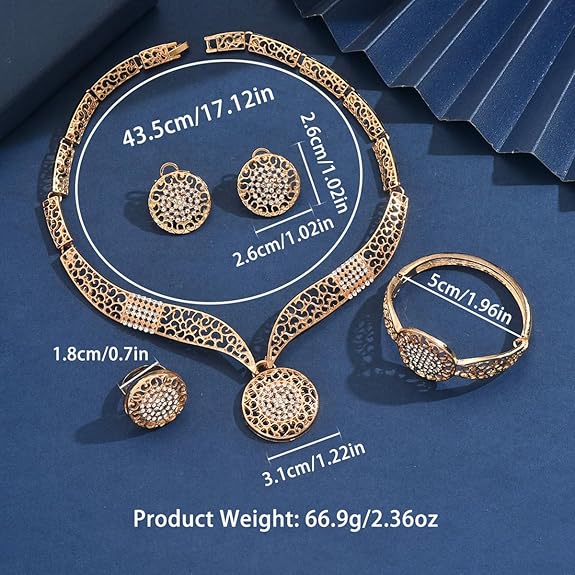 Bracelet Ring Earrings Combo Necklace Jewellery Set for Women Latest Stylish Design Fancy Crystal