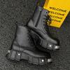Men's Boots British Style Niche Heightening Locomotive Couple High-top Tooling Genuine Leather Shoes