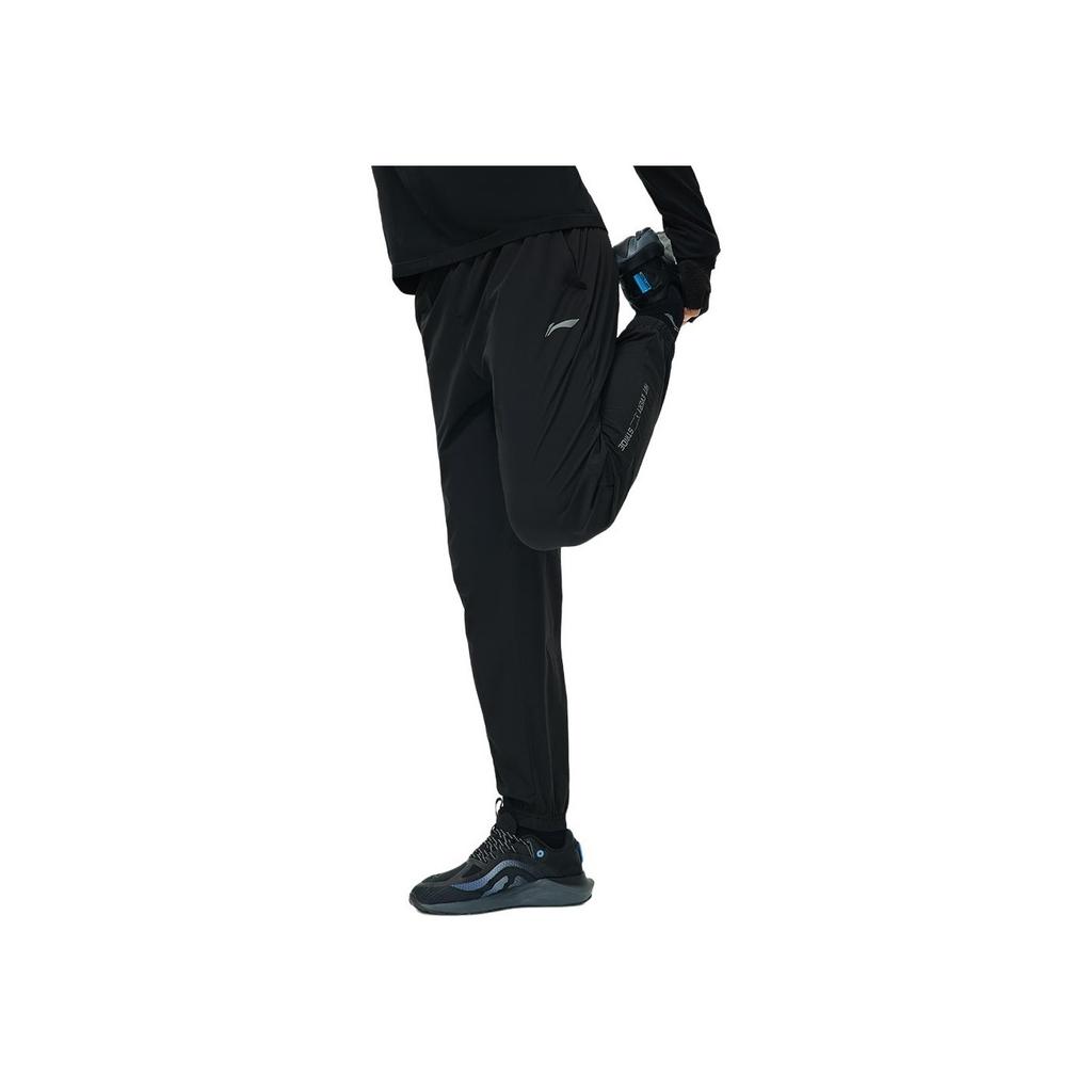 Li-Ning Quick-Dry Logo Print Knitted Sports Pants With Elastic Waist Men Bottoms Black AYKT197-1