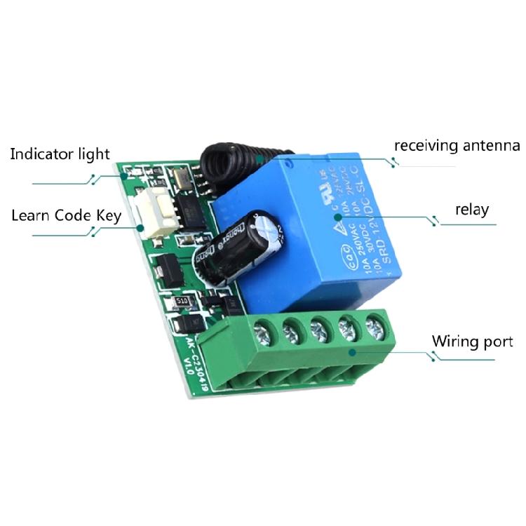 433MHz Wireless Remote Control Switches 12V 10A 1CH Relays Module Receiver