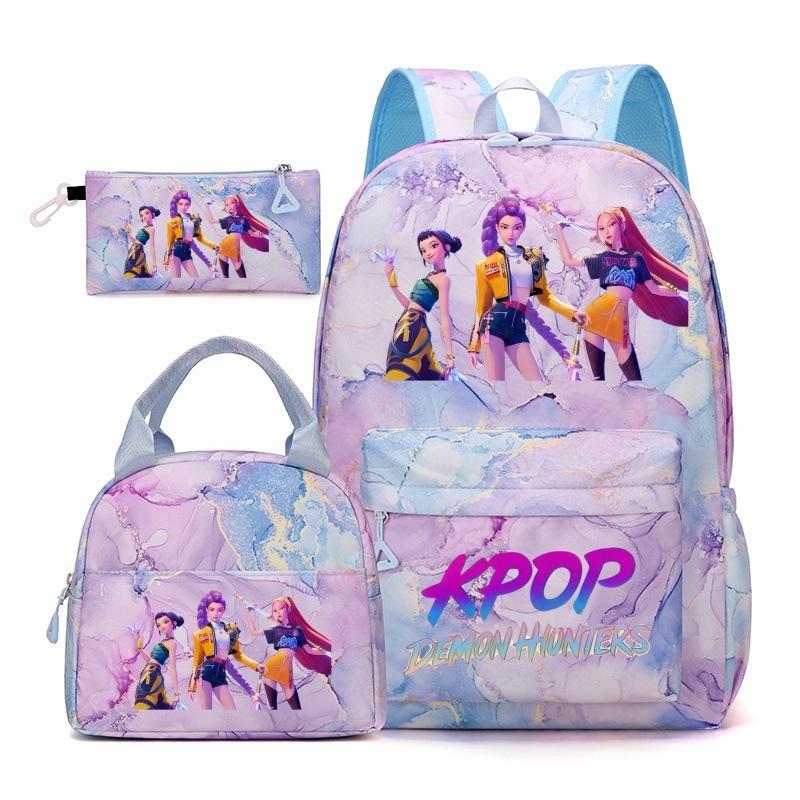 Korean Drama Demon Hunter Backpack Lunch Bag Pencil Case Set Student Three-piece School Bag Pencil Case Lunch Bag