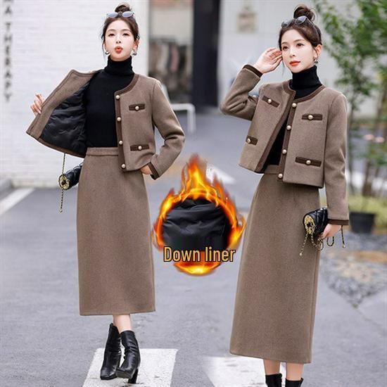 Women's High-End Autumn/Winter 2025 Fashion Wool Short Jacket & Mid-Length Skirt Set