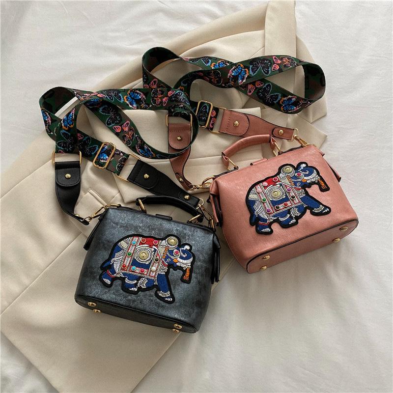 Strictly Selected Bags New Bags Elephant Embroidery Versatile Internet Celebrity Portable Doctor Bag Winter Fashion Personality