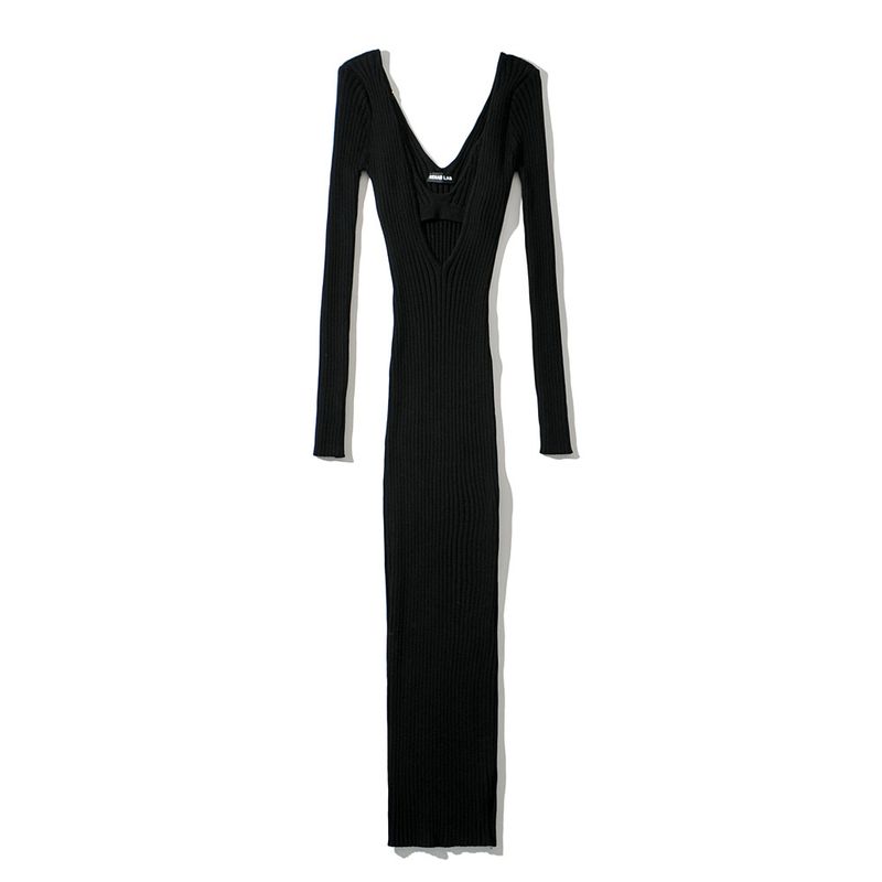 

Deep V-neck Slim-Fit Open Back below-the-Knee Tank Tops Suit Knitted Dress Black(High quality) One size