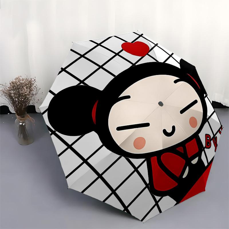 Pucca, Grid Automatic Opening and Closing, 8 Rib Structure Portable Umbrella, Suitable for Men and Women In All Seasons Perfect Gift for Ho