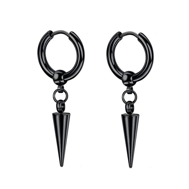 Set di 2 orecchini a cerchio pendenti con catena lunga a croce in acciaio inossidabile per uomo donna Regali Tono Nero/Argento