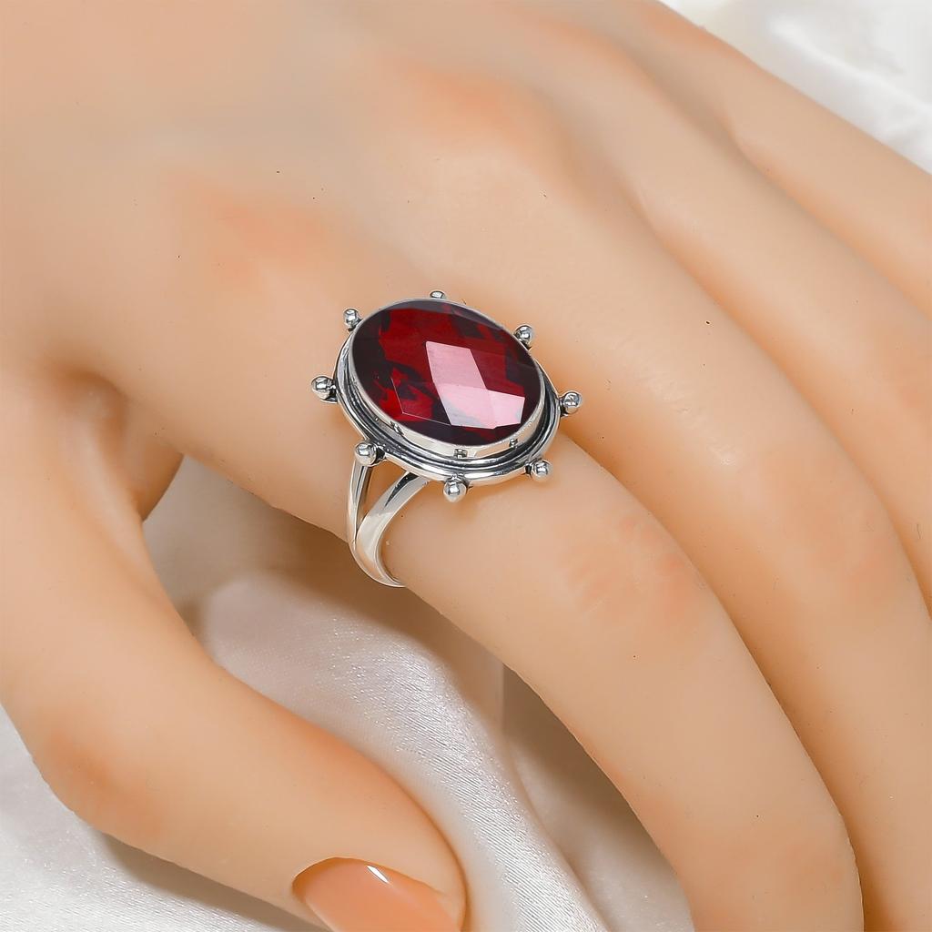 Red Garnet 925 Sterling Silver Ring V6366, Red Ring, Oval Ring, Valentin's Day Gift, Gift For Her, Birthday Gift, Handmade Jewelry, Silver Jewelry, Un