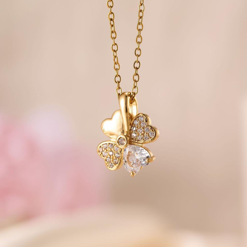316L Stainless Steel Chain Zircon Clover Pendant Necklace for Women Luxury Colored Crystal Neck Female Wedding Jewelry Gift