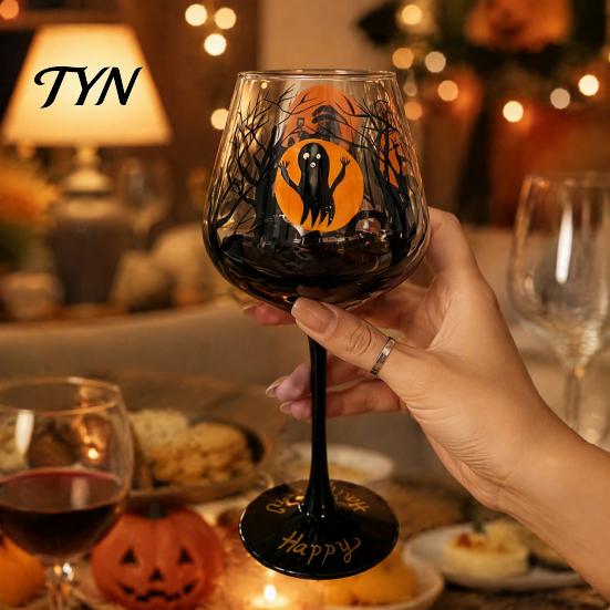 Bicchieri Artistici per Bevande, Calice da Vino con Gambo di Halloween, Bicchieri da Bere Dipinti a Mano, Bicchieri Decorativi per Feste, Capacità 720ml