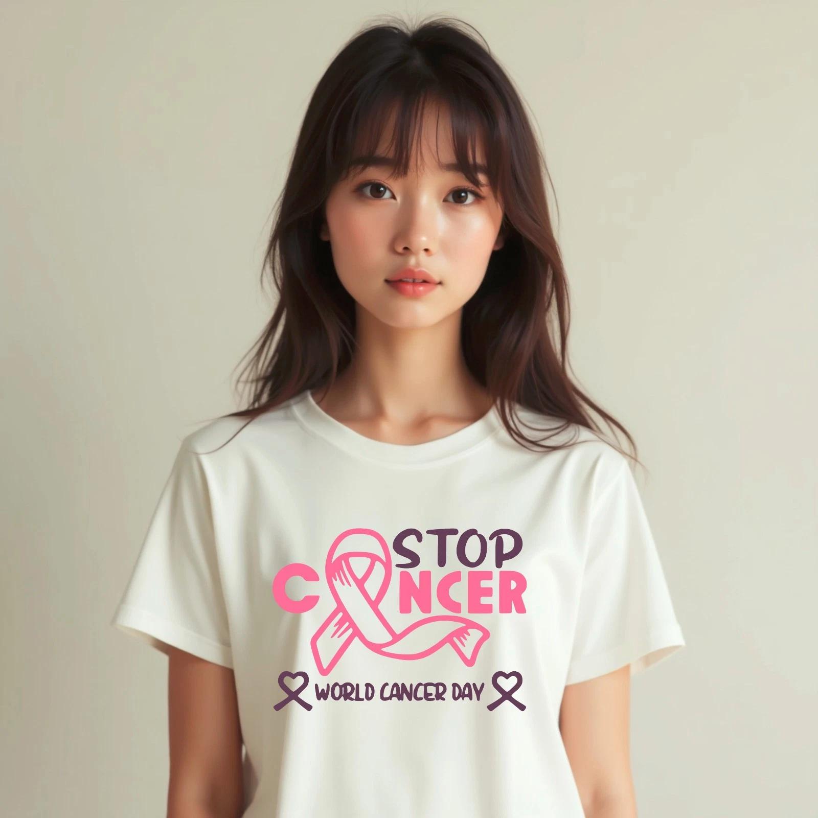 Stop Cancer World Cancer Day Pink Ribbon Awareness Support Unisex T-Shirt L