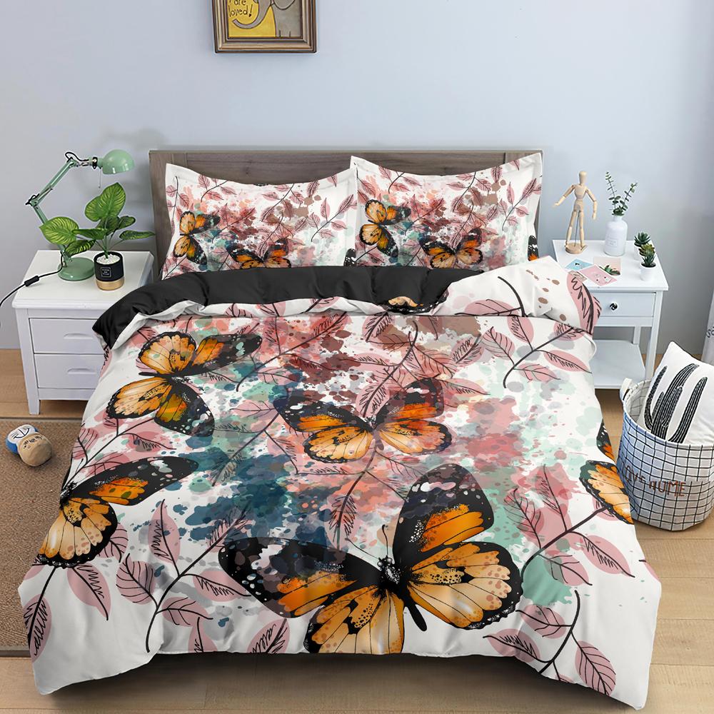 Butterfly Duvet Cover King Queen Size Animal Floral Bedding Set For Teens Adults Beautiful Flower 2/3pcs Polyester Quilt Cover