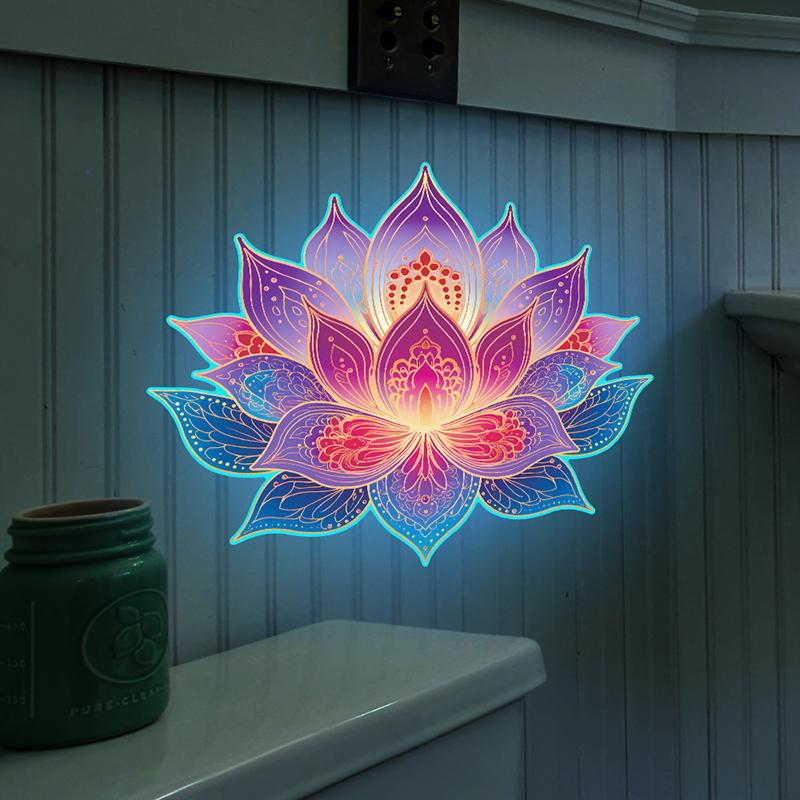 Glow-In-The-Dark Lotus Toilet Sticker Pvc Self-Adhesive Removable Wall Decal Luminous Car, Bedroom, Living Room Sticker