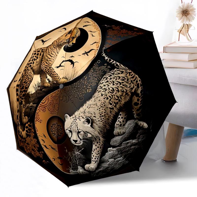 Snow Leopard Yin Yang Automatic Umbrella Compact 8-Rib Design Lightweight All-Season Travel Outdoor Accessory Perfect Gift for Women Men
