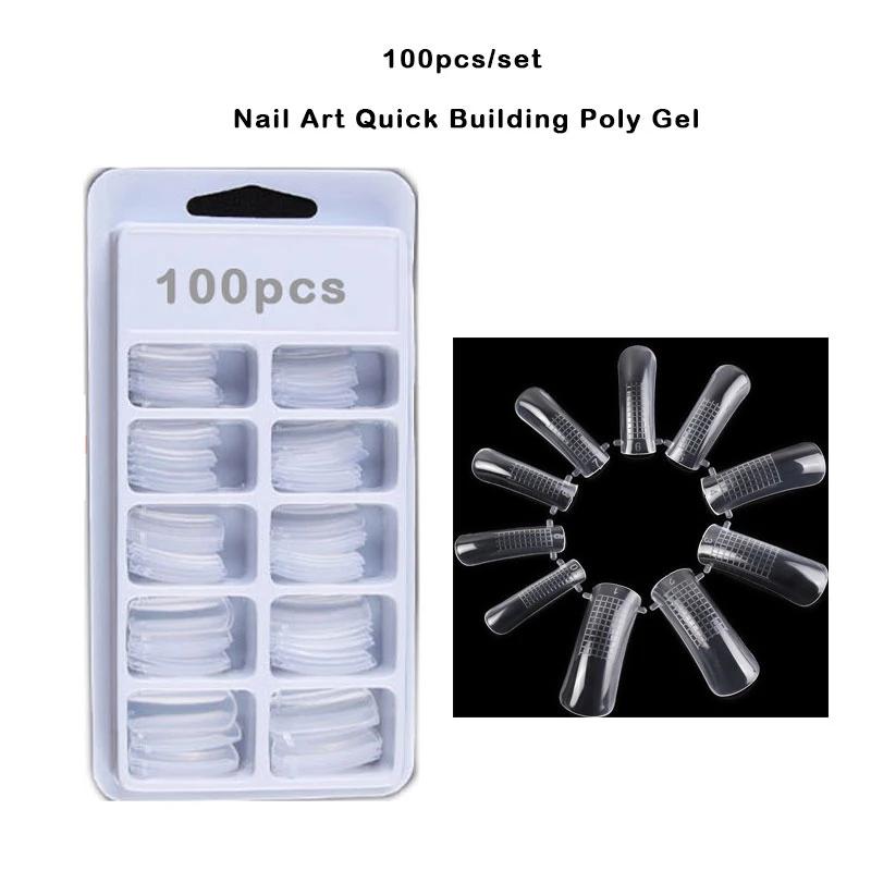 100pcs Quick Building Mold Tips Poly Nails Gel Fingers Extension Forms Nail Art UV Builder Acrylic False Fake Nail Tools