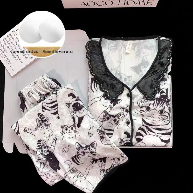 Set de pijama din catifea aurie pentru femei cu cupe pentru bust - Cardigan de lux cu mâneci lungi, costum din două piese pentru toamna/iarna 2024.