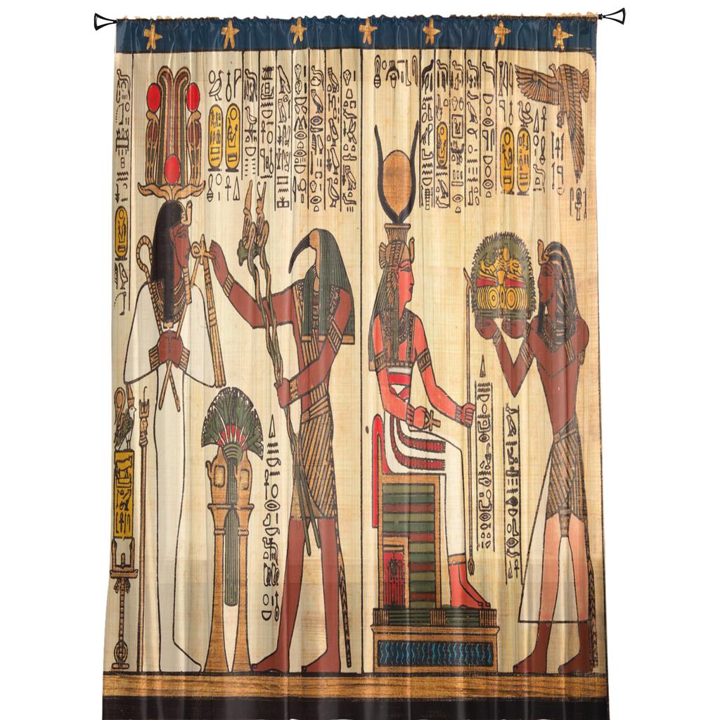 Mısır Sanatı Desenli Şeffaf Perdeler Oturma Odası Dekorasyonu İçin Pencere Perdeleri Mutfak İçin Tül Voile Organze Perdeler