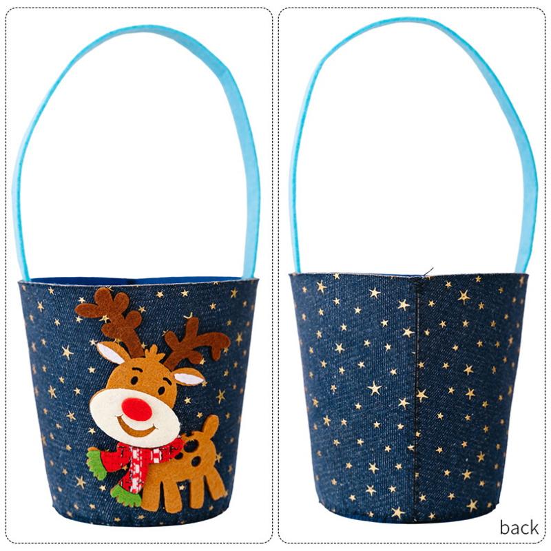 Cartoon Christmas Handbag Gift Bucket Festive Elk Cloth Handbag Christmas Gift Bag Washable Candy Bag For Gift Giving 'S Party