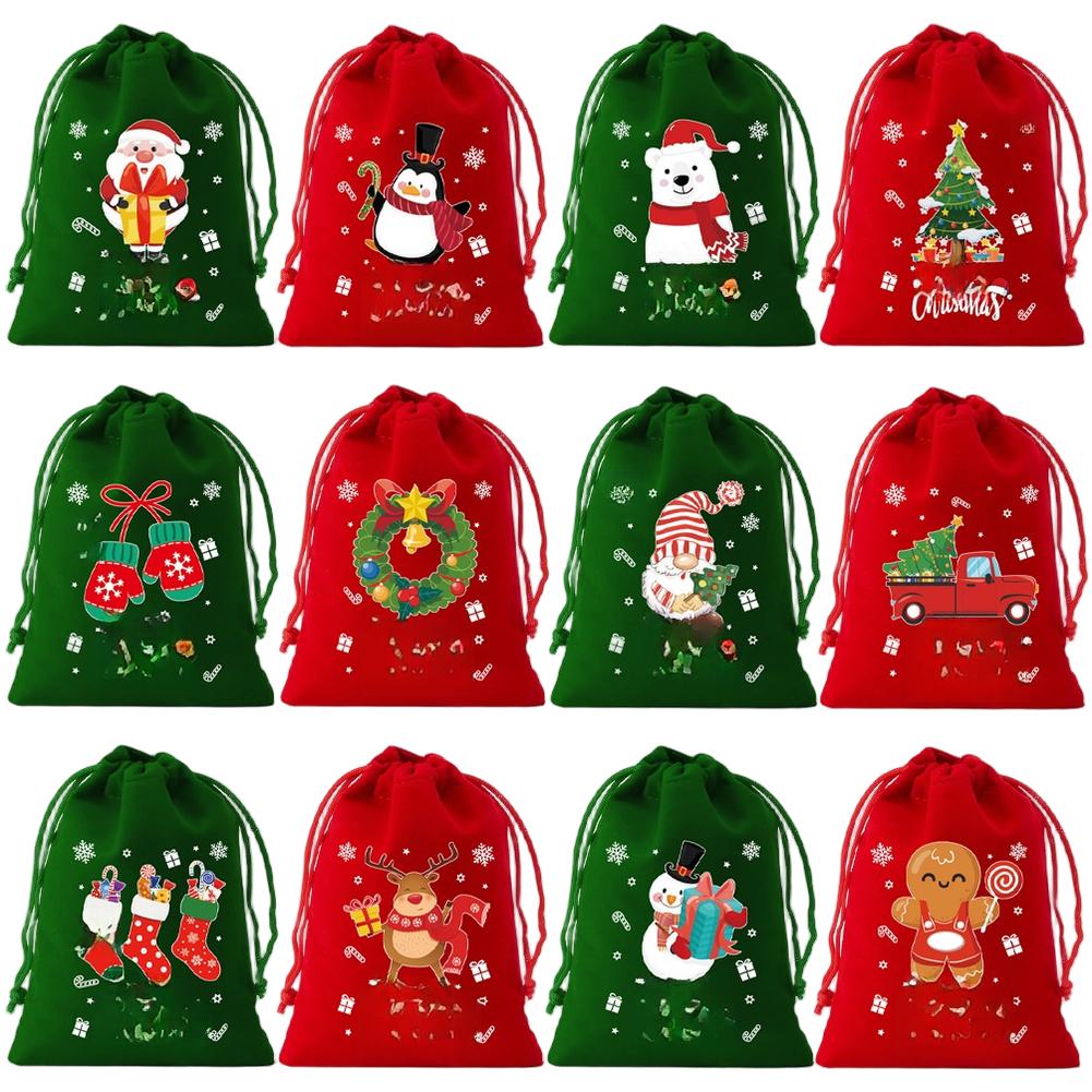 Holiday Velvet Drawstring Present Sacks 12 Pack for Party For FAVORS Polyester Fabric Bags Suitable for Candy Small Treats