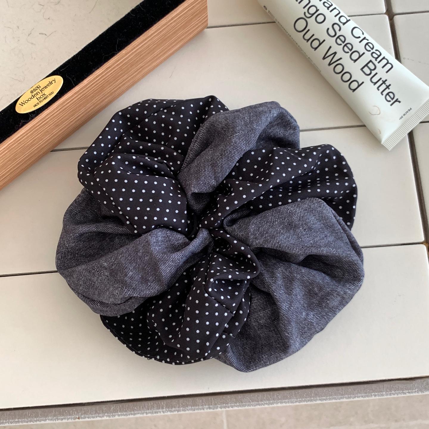 Korean Polka Dot Bow Denim Hair Tie - Sweet Style Elastic Accessory