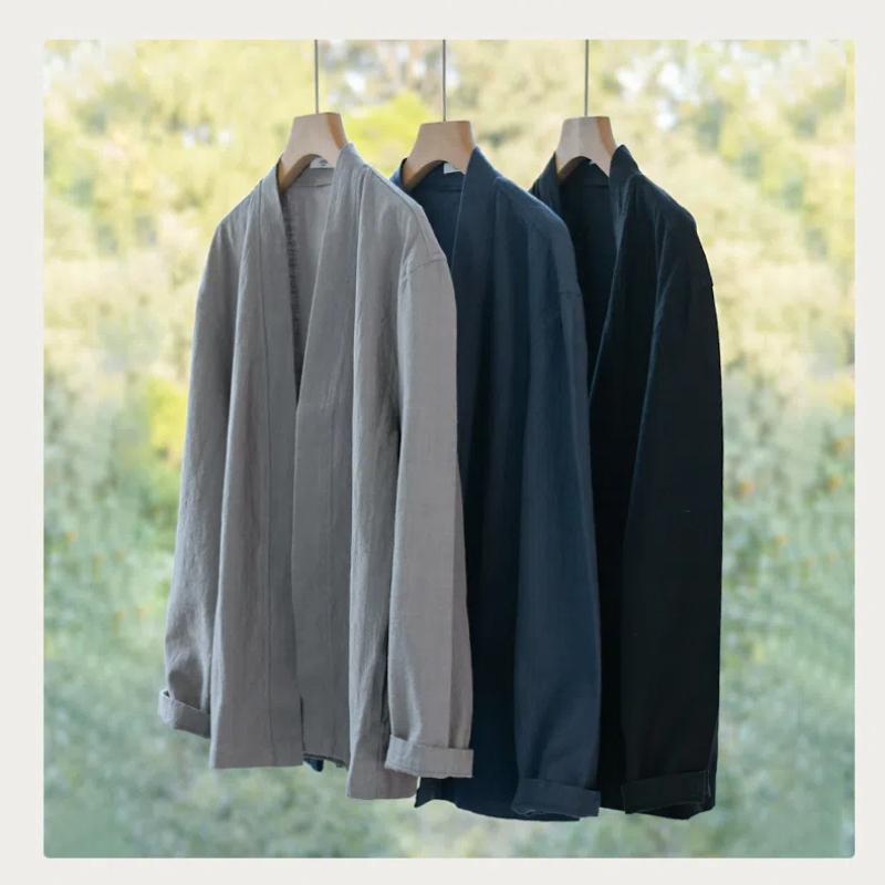 Spring and Summer Men Jackets Chinese Style Hanfu Cotton Linen Jacket Solid Color Cardigan Coat Thin Breathable Men Clothing