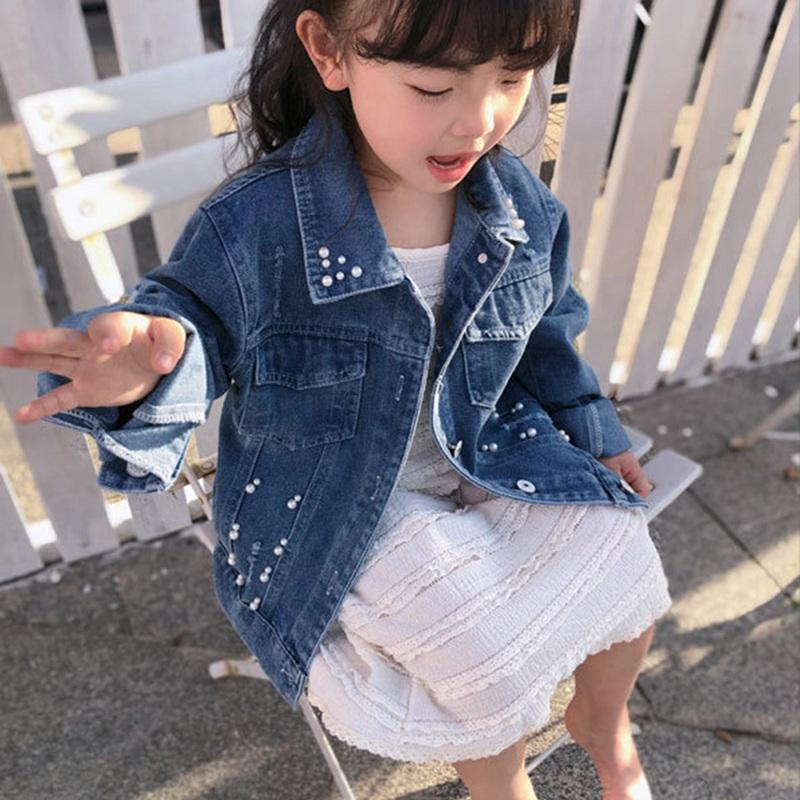 5-14 Years Kids Girls Denim Coat Lapel Button Jacket