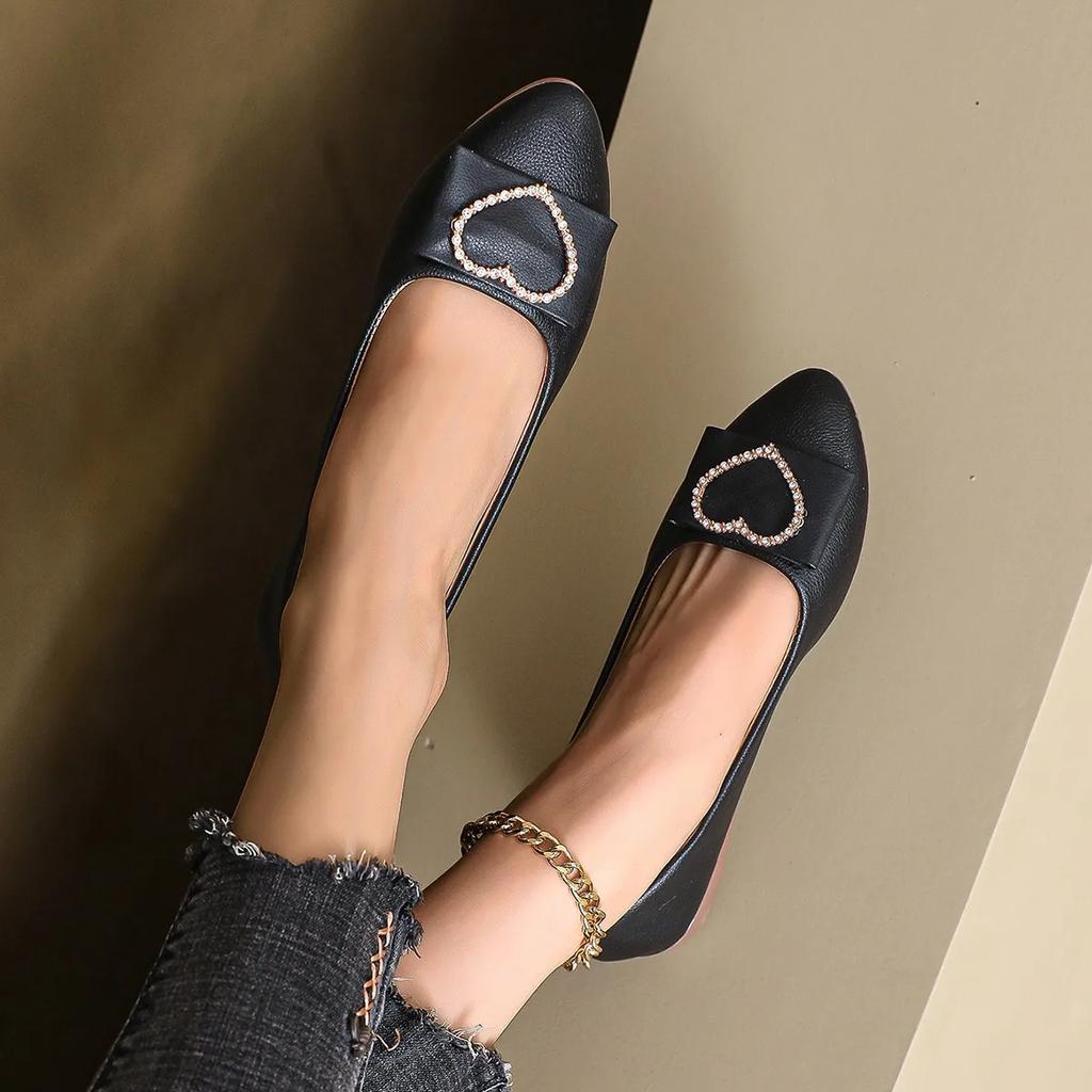 2025 Office Patent Leather Woman Flats Shoes Ballets Metal Buckle Bow Lady Fall Girl Ballerina Dress Pointed Toe Slip