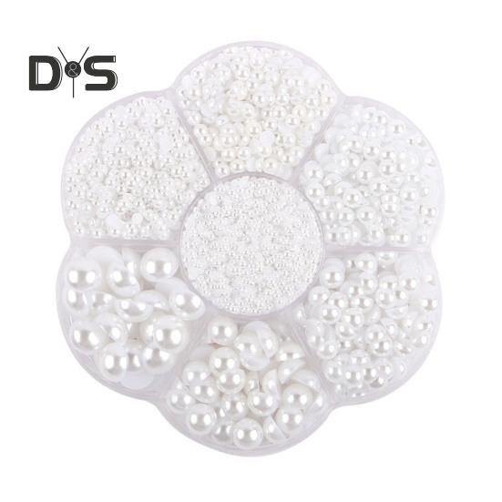5600 Pcs Half Round Faux Pearls Flat Back Beads Bulk with Storage Box Assorted Sizes Fake Pearl Beads for Crafting DIY Nail Art Phone Decoration