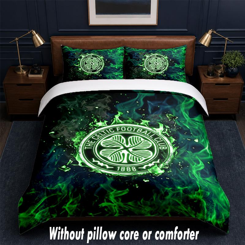 Celtic FC Design Bed Bedding Set 1 Duvet Cover + 2 Pillowcases Soft Breathable Household Bed Linens