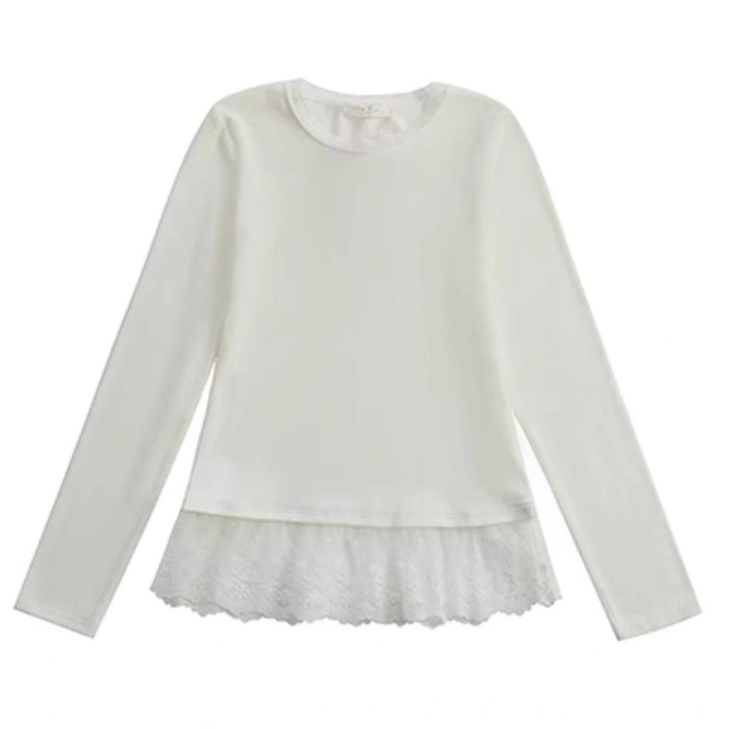 Koronkowe T-shirty Białe Proste T-shirty Damskie T-shirty Design Okrągły Dekolt Dziewczęce Słodkie T-shirty Moda Koronka Szerokie Topy