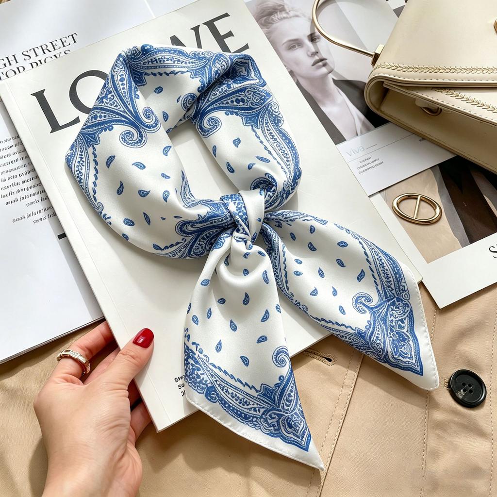 Simple temperament Spring and summer female imitation silk scarf versatile Korean version casual small square scarf neck protection decorative scarf