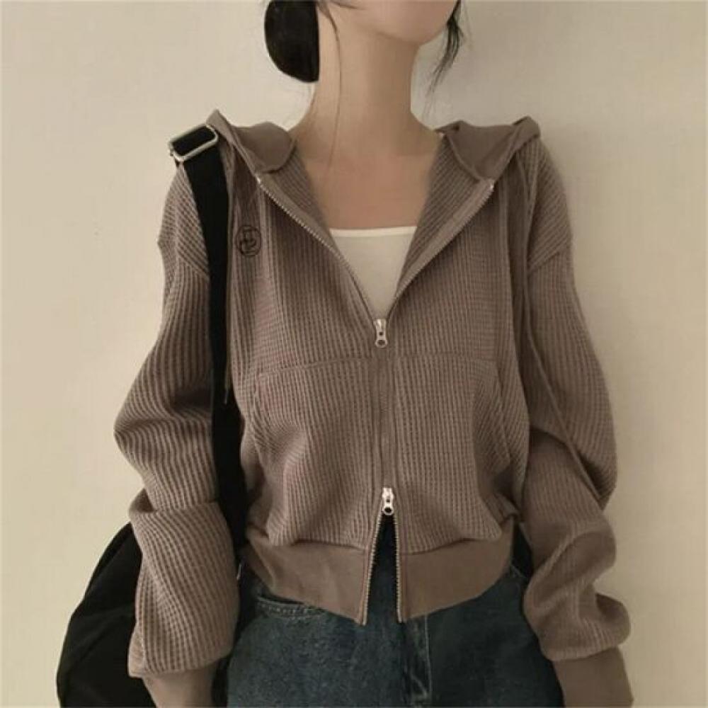 Navava Women Daily Long Sleeve Waffle Hoodie Zip Up Nc327