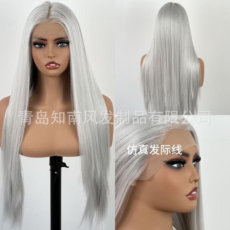 Schwarzes Haarteil Handgehäkelt Stirnspitze 13X4 Hochtemperaturseide Langes Gerades Haar Latisha Vollhaarabdeckung Damen