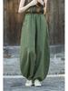 Women's Retro Ramie Sand-Washed Distressed Loose Lantern Pants for Meditation and Tai Chi
