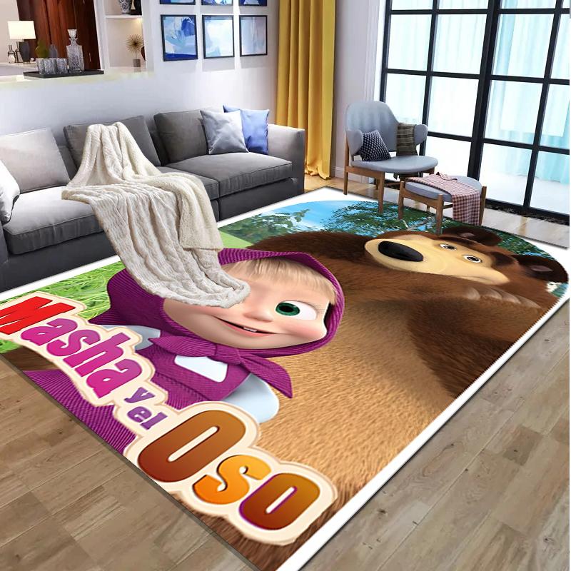 Masha and The Bear Pattern Rug, Indoor/Outdoor Mat, for Picnic, Gameroom, Bedroom, Office, Living Room, Home Decor Carpet, Birthday Gift