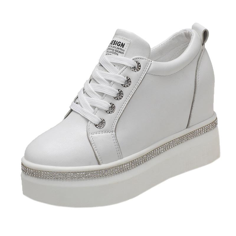 Comemore Internal High Vulcanised Shoes Women Spring Autumn Thick Bottom Casual Single Shoes Lace Up Black White Sneakers Women