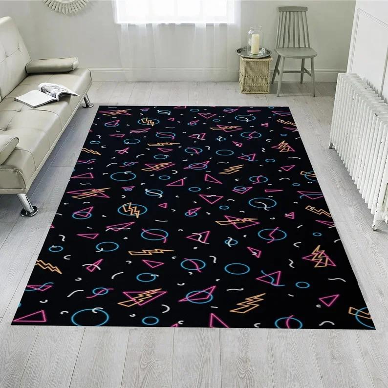 Arcade Stars Bowling Alley Carpet 90s Arcade Retro Rug Non-Slip Home Theater Movie Room Floor Mat Gamer Room Décor Retro Gift