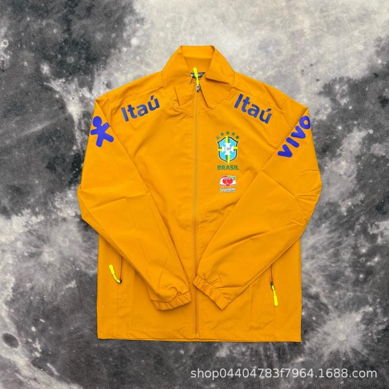 Brazil National Team Collar Jacket Neymar Same Style Waterproof Outdoor Football Coat Men